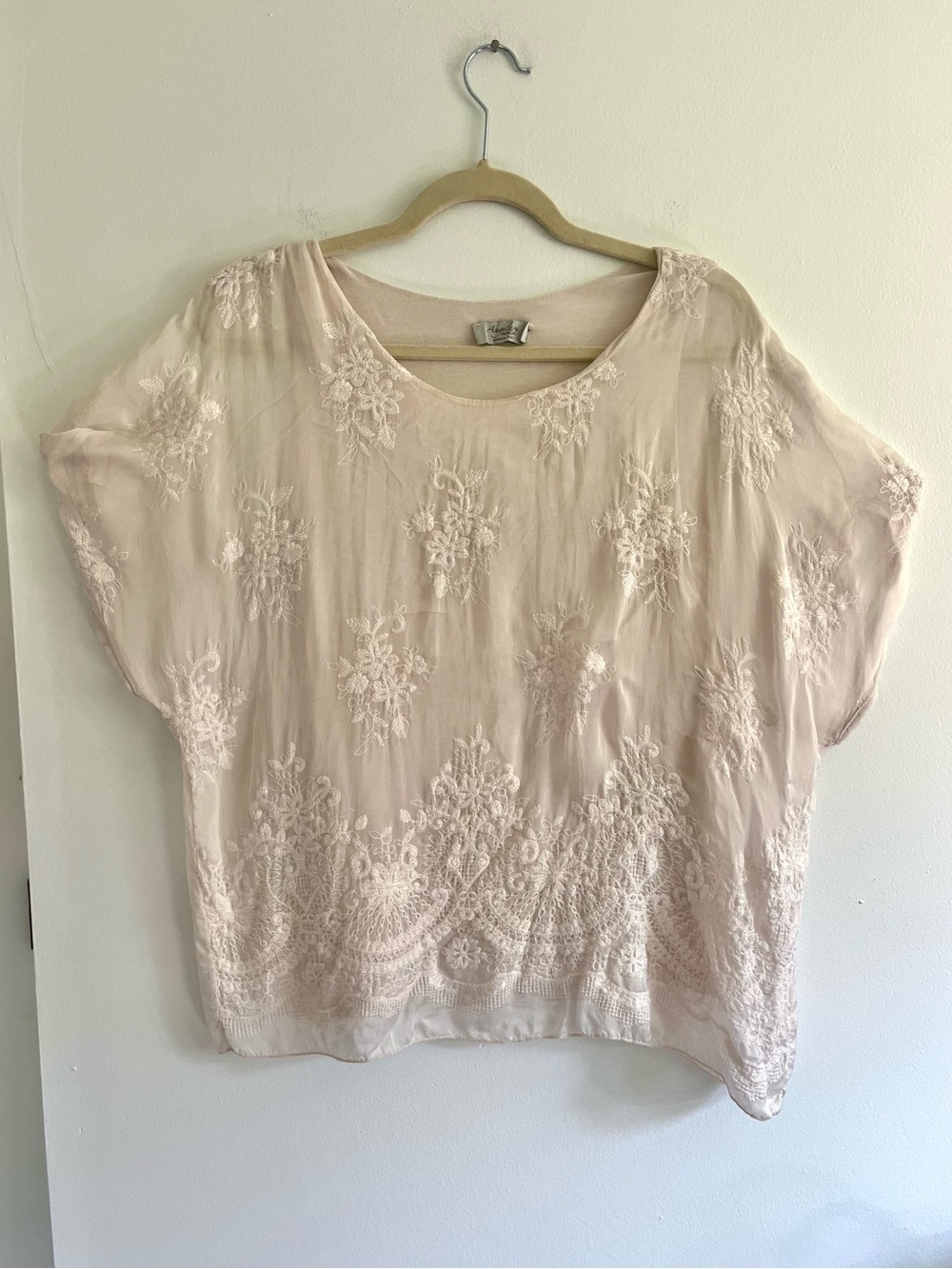 Angela Moda Lace Silk Feminine Fairy Cottagecore Flowy Dolman Sleeve Blouse Top